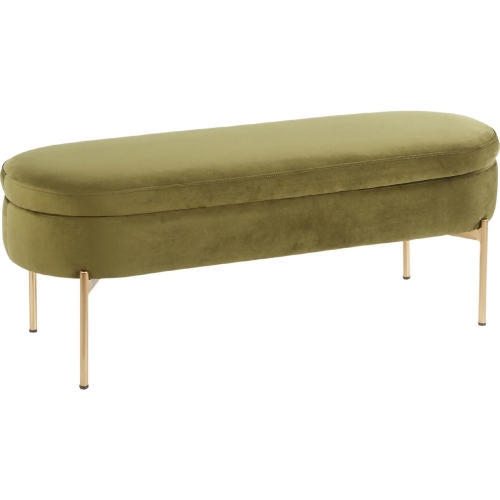 Chloe Storage Bench in Green Velvet & Gold Metal